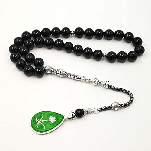 Saudi Arabia Tasbih Natural Agate Muslim Men Bracelet Saudi Embroidered Flag Prayer Beads 33 45 66 99 Rosary Bead Jewelry (8mm x 66 Beads) - size: 8mm x 66 beads