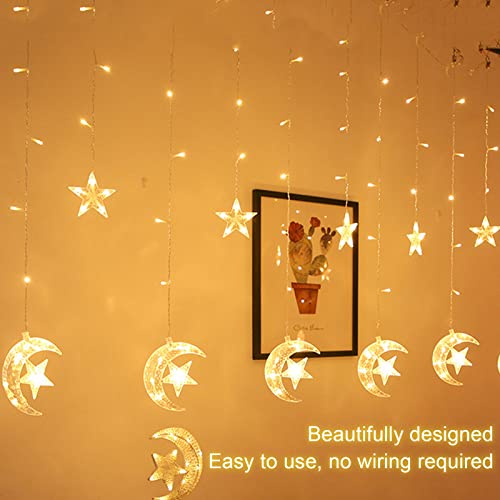 Gavigain Star Moon String Lights, 10ft 126 LED Ramadan String Lights Twinkle Star Moon Fairy Lights for Starry Night, Wedding, Party, Bedroom - color: original