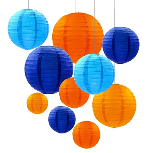 ZOOYOO 10Pcs Paper Lanterns,Blue Orange Round Hanging Tissue Paper Lanterns Decorations for Kids Birthday,Graduation,Carnival,Theme Party Garden Home Decor - color: Blue Orange
