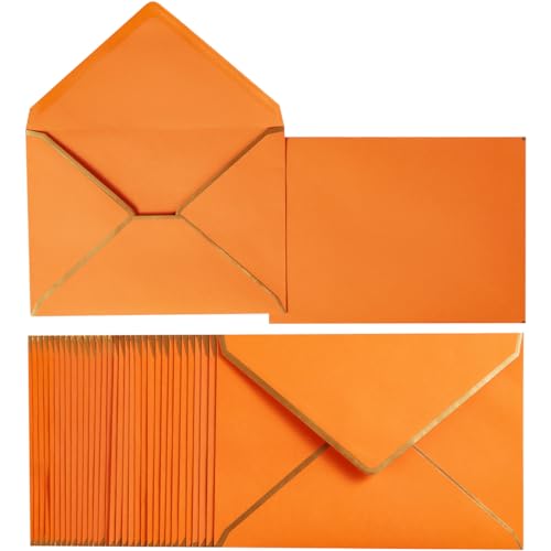 50 Pack A7 Envelopes Dark Orange 5 x 7 with Gold Border | Self-Adhesive, V Flap, For Wedding, Graduation, Baby Shower, Parties, Invitations - color: Dark Orange, size: A7 (5.32x7.28)