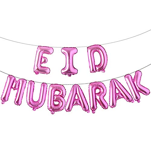 16in Rose Gold Eid MUBARAK Foil Balloons Party Decoration Supplies Ramadan Decoration Gold Balloons For Muslim EID Ballon (Rose Red) - color: Eid Rose Red