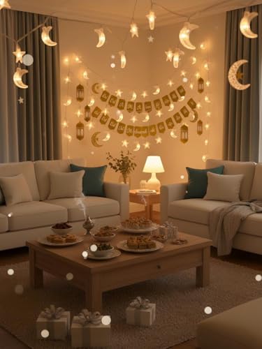 30 LED Star and Moon String Lights, Warm White Decorative Fairy Lights for Nursery, Bedroom, and Wedding Decor, Battery Operated - style: White Star Moon
