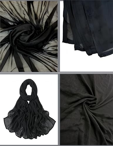1Pack Black Viscose Cotton Hijab Scarf For Women,Fashionable Lightweight Modal Sunscreen Shawl Scarf Head Wraps For Abaya Accessories