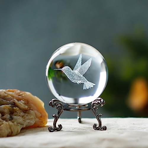 3D Hummingbird Crystal Ball with Stand Glass Paperweight Gift Decor - color: Hummingbird