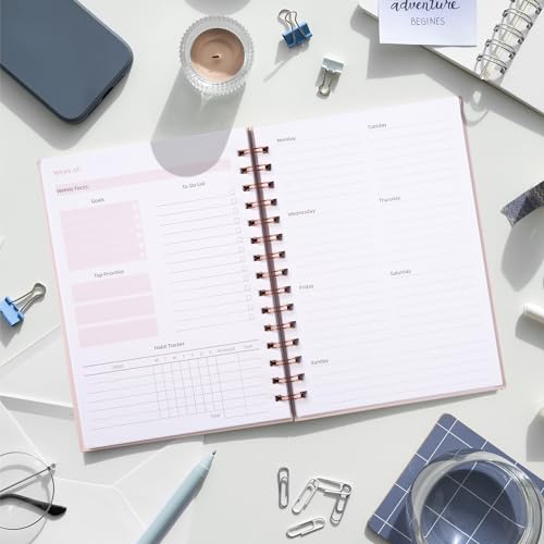 Undated Weekly and Monthly Planner Spiral Bound- Weekly Goals Notebook, To Do List, Habit Tracker Journal, Academic, Aesthetic, Stylish School or Office Supplies (6.1" x 8.4" - Pink) - color: C-Pink