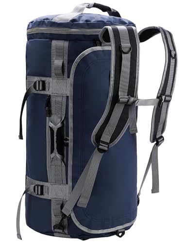 MIER 여행용 캠핑 체육관 스포츠용 대형 더플 백 백팩, 45L/60L/90L | 방수, 컨버터블 더플, 탈착식 백팩 스트랩, 신발 수납 공간, 튼튼한 타폴린, 3가지 사이즈 - color: 네이비 블루, size: 45L