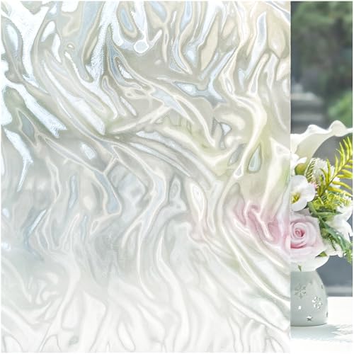 Frosted Glass Window Privacy Film with Ripple, 17.5'' x 118.1'' | Non Adhesive, Removable Static Cling, UV Blocking, Decorative Frosting for Kitchen, Bedroom, Office, or on Doors, Pure - color: 02 - Ripple White, size: 17.5 x 118.1 Inch