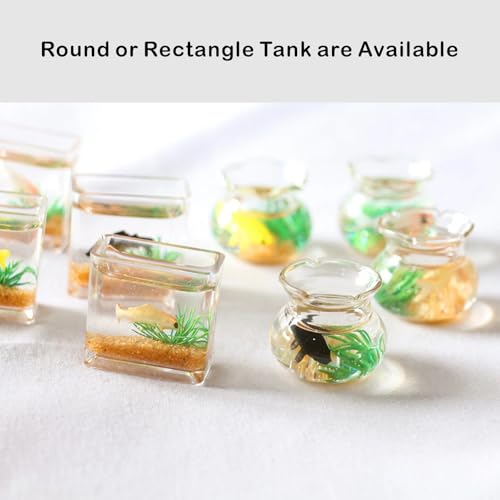 Dollhouse Fish Tank, Miniature Round and Square Goldfish Tank, Mini Miniature Goldfish Aquarium, for Dollhouse Miniature, Fairy Garden, Diorama Decoration (Round Tank)