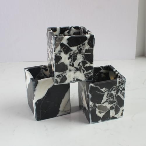 Natural Calacatta Viola Black Marble Square Storage Container for Toothbrush/Makeup Brush/Pens, Countertop Organizer Bathroom - color: Calacatta Viola Black Marble