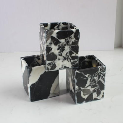 Natural Calacatta Viola Black Marble Square Storage Container for Toothbrush/Makeup Brush/Pens, Countertop Organizer Bathroom - color: Calacatta Viola Black Marble