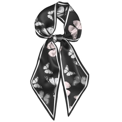 Head Hair Scarf Neck Silk Feeling Scarves Long Thin Satin Fashion Handbag Cute Decoration Women Girls 59 * 6.7'' - color: O-21-pink Butterfly