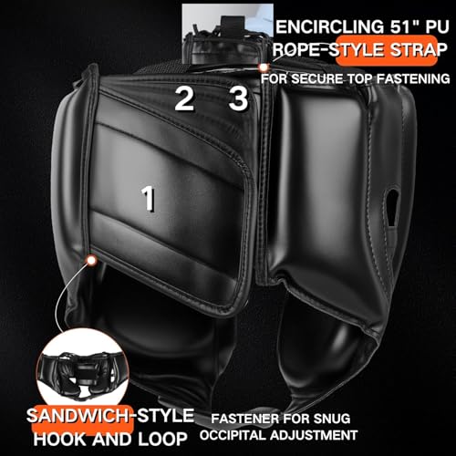 Boxing Headgear for Men Women – Professional Lightweight Open Face Head Guard, Breathable Protection, Secure Fit for MMA Muay Thai Kickboxing Sparring Training - color: Black+Black