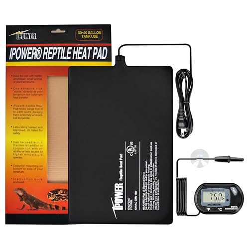 iPower 8 by 12-Inch 16W Reptile Heat Mat, LCD Digital Aquarium Thermometer, Under Tank Warmer Terrarium Heat Pad for Turtles Lizards Frogs and Other Small Animals, Multi Sizes - size: 8" x 12", style: Heat Pad + Thermometer