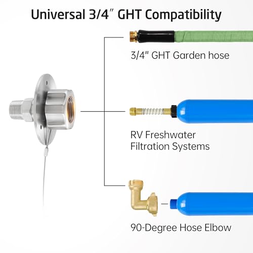 KES All Metal RV Water Inlet Connection with Check Valve, 18/8 Stainless Steel RV City Water Inlet Replacement, Upgraded Leak-Proof Design for Camper, Trailer, Marine & Boat, Brushed Finish, RWI200-BS - color: Brushed Steel
