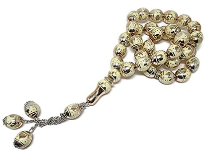 Muslim Tasbih 33 Rosary Bead AMN-276 Islam Prayer dhikr Misbaha with Masjid Image Printed on Laser Crystal Stone Beads Islamic Religion Eid Ramadan Gift (Gold_2) - color: Gold_2