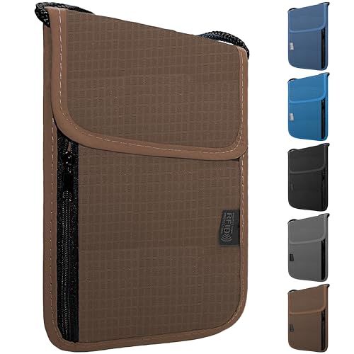 Travel Neck Wallet with RFID Blocking – Passport Holder Organizer Neck Pouch – Portable Easy to Conceal Travel Pouch (Brown) - color: Brown