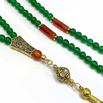 Special Prayer Beads Series -99 beads- Tesbih Tasbih Tasbeeh Misbaha Masbaha Subha Sebha Sibha (GREEN JADE NATURAL STONE & GOLD TASSEL -6 mm 99 small beads-) - color: GREEN JADE NATURAL STONE & GOLD TASSEL -6 mm 99 small beads-