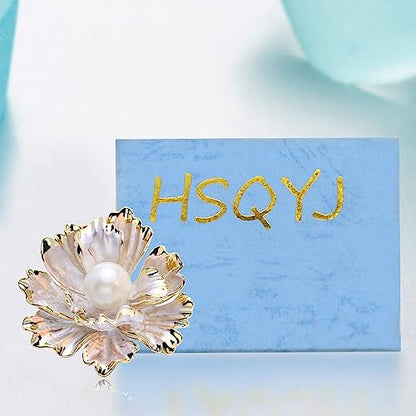 Crystal Pearl Flower Brooches Pins Fashion Beautiful Created Rhinestone Floral Brooch Good Idea for Party Dance Wedding Banquet for Elegant Women Girl - color: White Enamel Flower