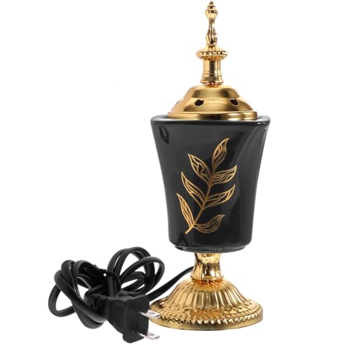 VOSAREA Electric Incense Burner Arabian Style Electric Incense Burner Tabletop Decorative Censer Middle Eastern Incense Holder for Yoga Spa Home Office Decor (Black) - color: Black