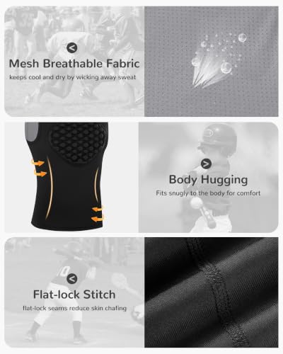 Runhit Youth Baseball Chest Protector Softball Lacrosse Football Padded Compression Shirt Heart Guard Sternum Protection - color: Black Gray, size: Small