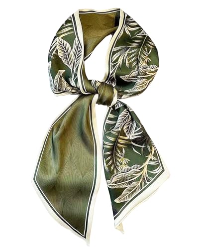 Hioyiwse Head Scarf Hair Neck Scarves For Women Purse Bag Scarfs For Handbags Silky Long Thin Satin Headscarf Fashion - color: B15-green Plant Leaf