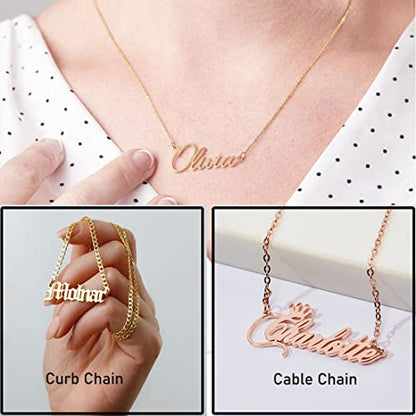 Custom Name Necklace, 18K Gold Plated Nameplate Personalized Jewelry Gift for Women - color: Style-05-Water Wave Chain