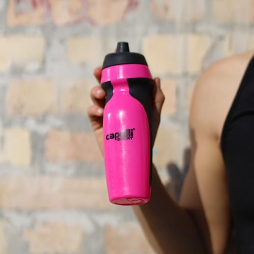 Capelli Sport Sports Water Bottle, Plastic Squeeze Water Bottle with Easy Open Nozzle and Grip Panels, Pink - color: Pink