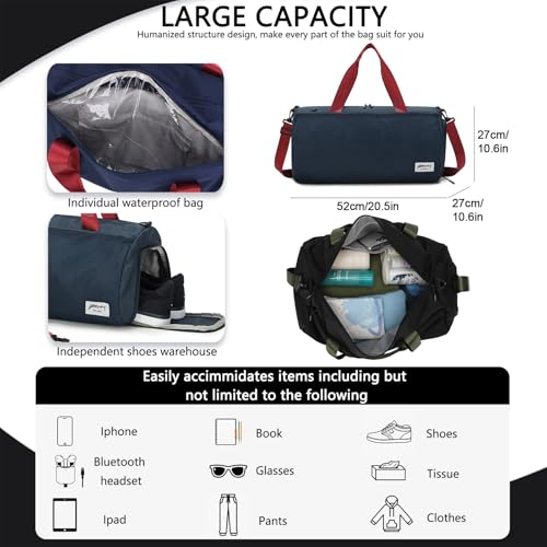 BESMART Gym Bags for Men with Side Pocket，38L Large Sports Gym Duffle Bag | Adjustable Strap&Shoe Compartment, Waterproof, Spacious, Wet Pocket, Durable Duffel Bag for Gym,Travel, Fitness,Navyblue - color: Navyblue with TPU pocket