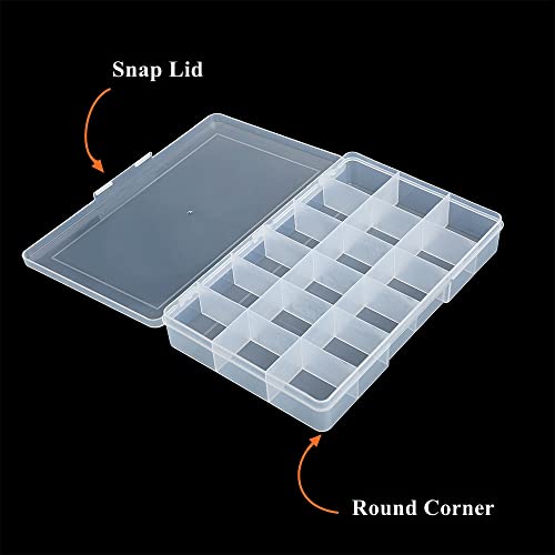 2 Pack Fixed 18 Grids Clear Plastic Compartment Container Case, Transparent Organizer Storage Divider Box with Lid for Bead, Button, Hardware, Screw, Sewing Kit, Craft Supplies - size: small 18 grids