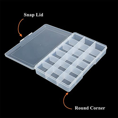 2 Pack Fixed 18 Grids Clear Plastic Compartment Container Case, Transparent Organizer Storage Divider Box with Lid for Bead, Button, Hardware, Screw, Sewing Kit, Craft Supplies - size: small 18 grids