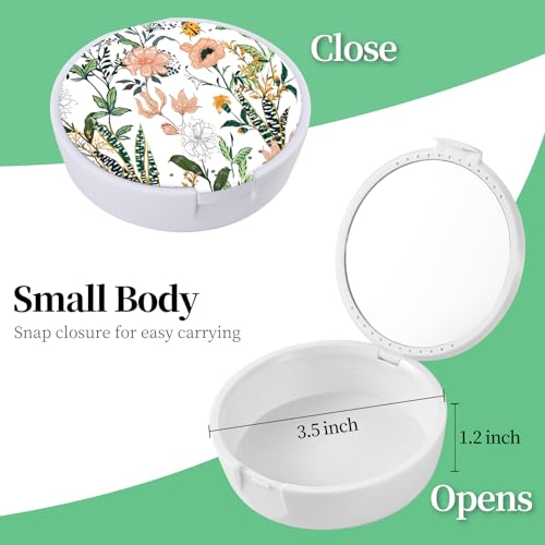 Retainer Case, Denture & Orthodontic Aligner Case With Mirror & Ventilation, White Flower - color: White Flower