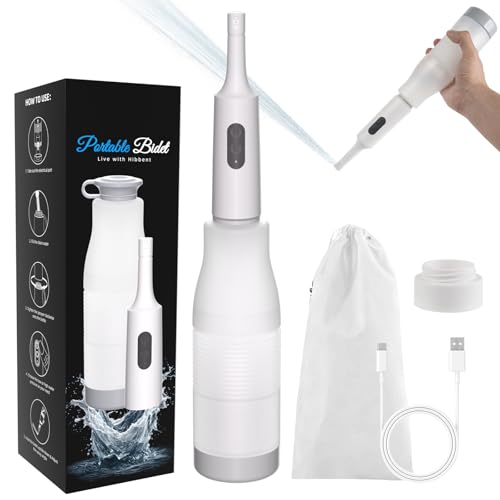 Hibbent Portable Bidet for Travel, High Pressure Electric Handheld Bidet Sprayer, 350-550ML Expandable Bottle for Personal Hygiene, USB-C Rechargeable Waterproof, Travel Sprayer for Women & Men, White - color: White