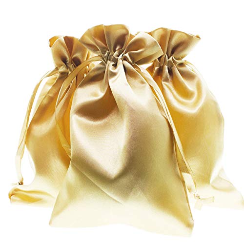 50 Pack 5" x 8" Gold Satin Gift Bags with Drawstring, Jewelry Pouches, Wedding Favor Bags for Baby Shower Birthday Party Small Business - color: Gold - 5 x 8 Inch (Pack of 50)
