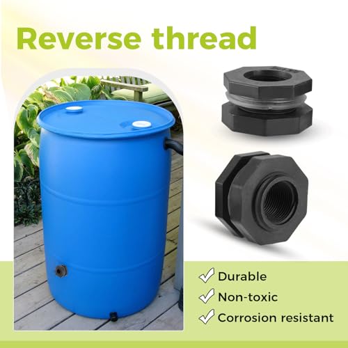 4 Packs Bulkhead Fitting, 3/4 Inch PVC Male GHT x 1/2 Inch Female NPT Bulkhead Water Tank Connector Adapter Fitting for Rain Barrels, Aquariums, Water Tanks, Ponds, Gallon Drain Bucket