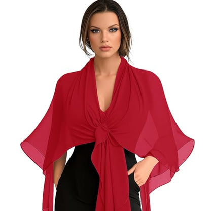 Chiffon Scarf,Soft Breathable Chiffon Shawls and Wraps,Silky Women's Hijab for Evening Dresses Wedding Bridal Scarves - color: Red, size: 67 x 28 inches