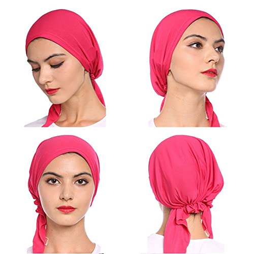 3 Packed Women's Pre Tied Head Scarves Slip On Chemo Beanies Hair Cover Headwrap Caps - color: A1-solid-3packed