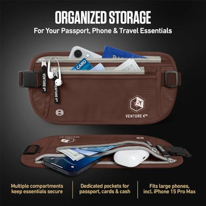 VENTURE 4TH Travel Money Belt with 7 RFID Sleeves - Brown - color: Brown