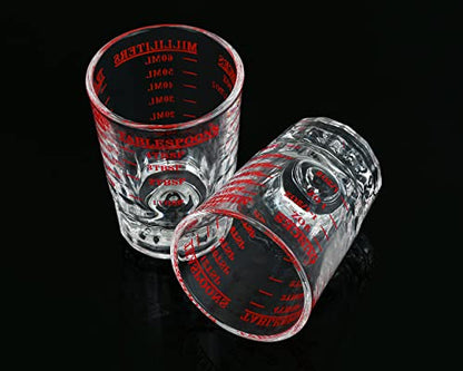 Measuring Cup 2 Pieces Shot Glass Measuring Cup with 4 Kinds of Measuring Scale for Small Amount Liquid (Red, 60ml) - color: Red, size: 60ml