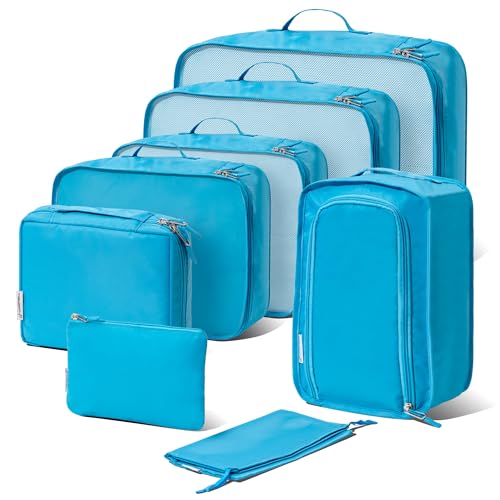 (Not Made In China) 8 Piece Packing Cube Set, Luggage Organizer Bags for Suitcases, Travel Bags, Space Saving Clothes Organizers for Carry On and Checked Luggage - color: Blue