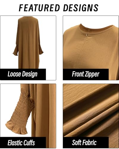 Muslim Prayer Abaya Islamic Women's Khimar Pure Color Hijab Dress Long Sleeve Dubai Kaftan - color: Khaki