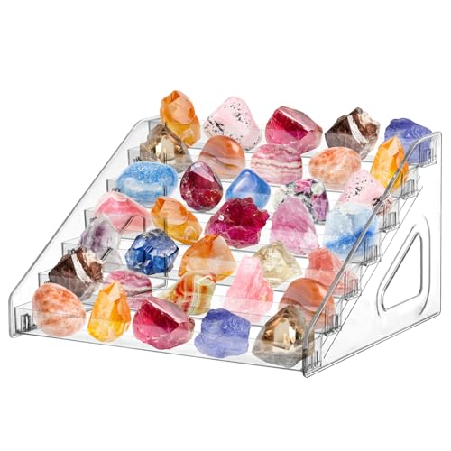 Rock Display Stand 7 layer Large Acrylic Display Holder Clear Display Easel Stand Pedestal Small Collectibles Display Stands for Displaying Crystal Geodes Rock Mineral Agate Coral