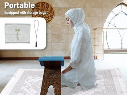 Anlising Muslim Prayer Mat with Prayer Beads and Fabric Bag, Islamic Prayer Mat, Foldable Prayer Rug, Muslim Foldable Prayer Mat, Muslim Prayer Rug, for Muslim, Islamic, Ramadan, Gifts(Gray,110x70CM)