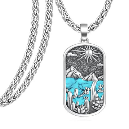 Western Catus/Knights Templar/St Michael/Santa Muerte/Praying Hand/Spartan/Virgin Mary/Tetragrammaton/Wrestlers/Allah Necklace Sterling Silver Dog Tag Necklace Christian Jewelry Gifts for Men - style: Western Cactus