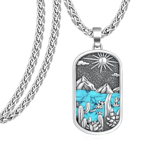 Western Catus/Knights Templar/St Michael/Santa Muerte/Praying Hand/Spartan/Virgin Mary/Tetragrammaton/Wrestlers/Allah Necklace Sterling Silver Dog Tag Necklace Christian Jewelry Gifts for Men - style: Western Cactus