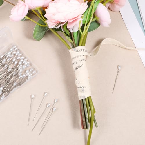 100 Pcs Teardrop Corsage Pins, 55mm/2.2 Inch Long Straight Pearl Head Sewing Pins for Corsage, Bouquet, Hat, Ribbon Flowers, Dressmaking, Fabric, Knit & Crochet Crafts, Wedding Decorations