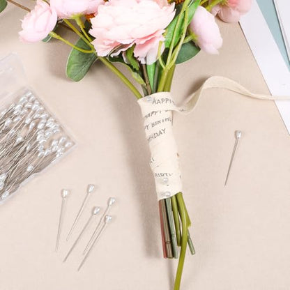100 Pcs Teardrop Corsage Pins, 55mm/2.2 Inch Long Straight Pearl Head Sewing Pins for Corsage, Bouquet, Hat, Ribbon Flowers, Dressmaking, Fabric, Knit & Crochet Crafts, Wedding Decorations