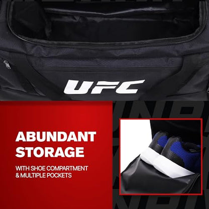 UFC Gym Bag, Black | 22 Inch Carry On Large Travel Duffel Bag for Men and Women, Shoe Compartment, MMA Workout Equipment and Sports Accessories