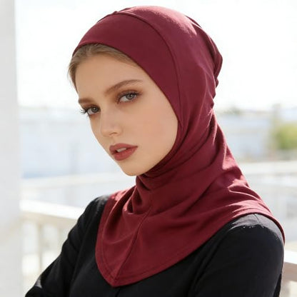 Solid Women Muslin Head Scarf Plain Under Scarf Turban Cap Flexible Viscose Neck Collar Bonnet Chic Wear For Gym Ramadan - color: Burgundy