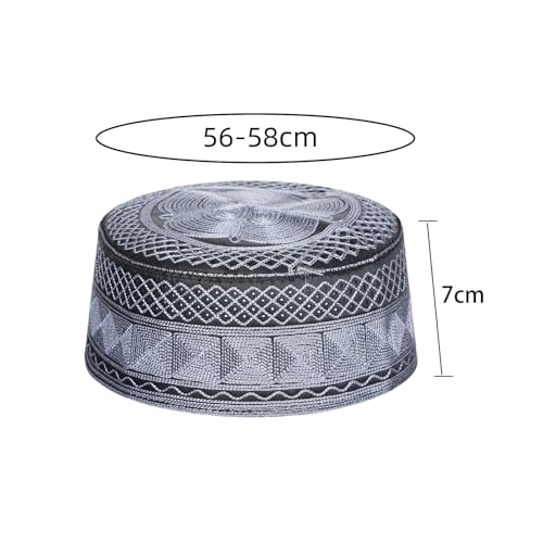 Ibluelover Men Muslim Prayer Kufi Hat Breathable Embroidery Kofia Topi Sunhat Islam Kufi Headware Praying Beanie - color: Deep Gray