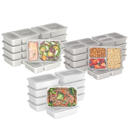 Bentgo Prep 60-Piece Meal Prep Kit - Reusable PFAS & BPA-Free Food Containers, 1-Compartment, 2-Compartment, & 3-Compartments - Microwave, Freezer, & Dishwasher Safe (White Stone) - color: White Stone